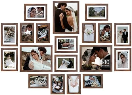 upsimples Picture Frames set of 19, Including 8x10, 5x7, 4x6 Brown Frame by upsimples