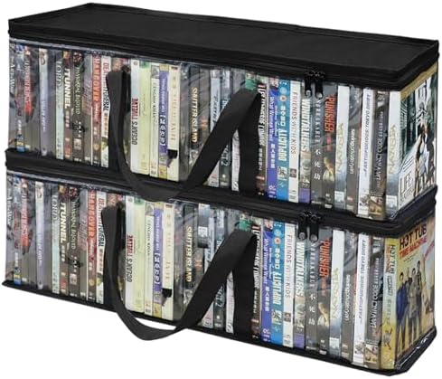DVD Storage Bags, 2 Pack Holds 80 DVDs (40 Each), Water Resistant Clear PVC Case Holder Organizer with Handles, Stackable Media Storage for Blu Ray, CDs, Video Games by PUTNATRUE