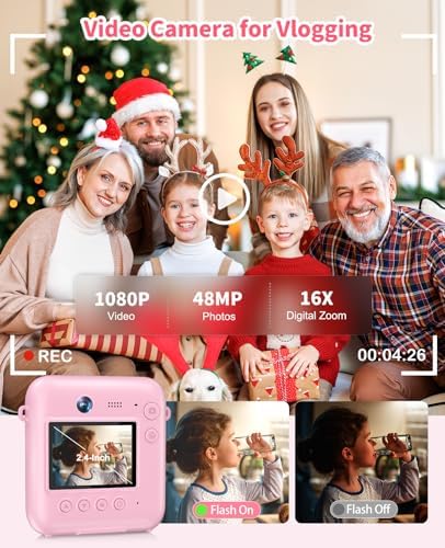 Kids Camera Instant Print, 1080P Dual-Lens Digital Camera for Kids, Pink - Image 5