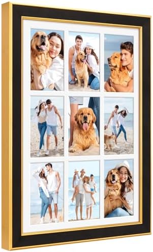 Suede 13.5x19.5 Picture Frame Display 9 Opening 4x6 Picture Frames Collage Wall Decor with Mat,Multi Photo Frame for Plexiglass,Wall Decor,1Pack,Black by AnoziebyProductsunder