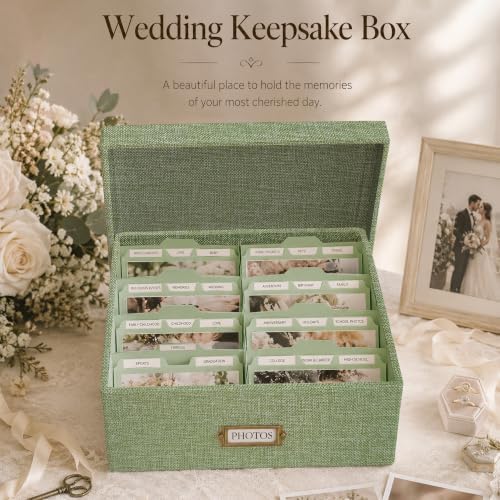 Linen Photo Storage Box, Large Organizer Box, Holds 1700 Picture, Green - Image 4