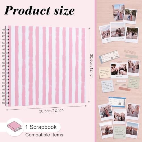 12 x 12in Pink Scrapbook Album, 60 Pages Striped Creative DIY Photo Album - Image 2