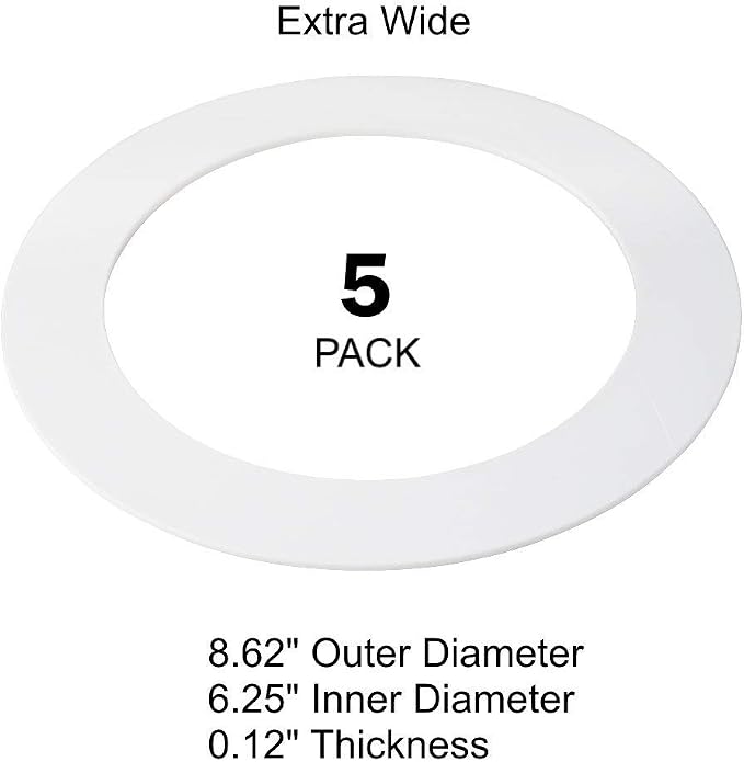 5 Pack Gloss White Goof Trim Ring for 8" Inch Recessed Can Lighting Down Light, Outer Diameter 8.6 Inches, Inner Diameter 6.2 Inches - Image 3