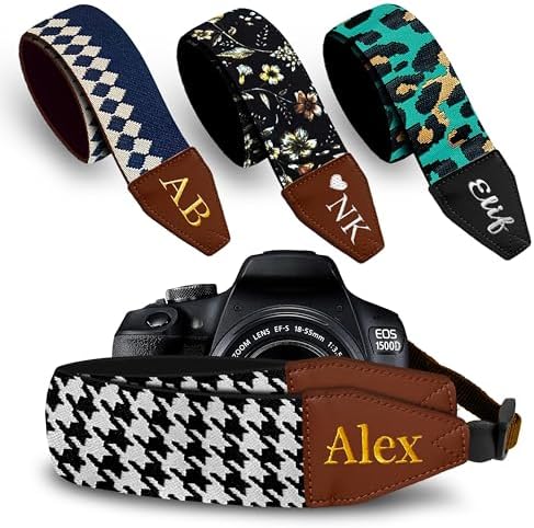 Art Tribute Custom Black White Sketch Camera Strap - Add Your Text and We Make It Especially For You Get Your Own Personalized Stocking Stuffer & Christmas Gift Camera Strap, No Shipping Cost! by ArtTribute