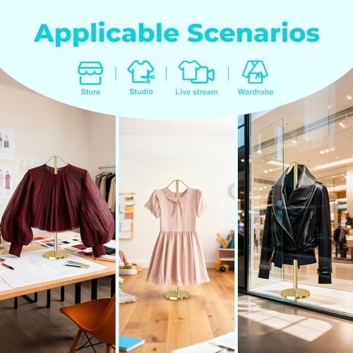 Reusable Shirt Display Stand-Mannequin Torso Tshirt Display Stand for Vendor,18-33" Adjustable Dress Form Mannequin Stand Clothes Rack,Portable Stable Holder Jacket Coat Hanger All metal/Gold/4 Pack - Image 5