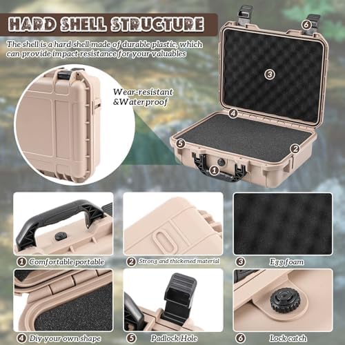 Relaxweex 14.3 x 11.4 x 4.5 Inch Hard Case, Grid Shell, Tan - Image 3