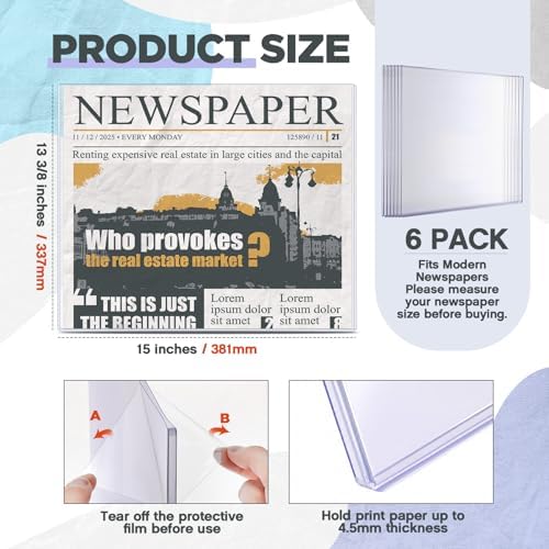 Faccito 6 Pcs Hard Newspaper Holder, 13 X 15'', 4.5mm Rigid PVC - Image 2