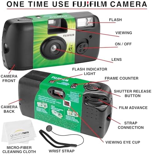 Fujifilm QuickSnap Flash 400 Disposable 35mm Camera + Hand Strap + Quality Photo Microfiber Cloth (2 Pack) - Image 2