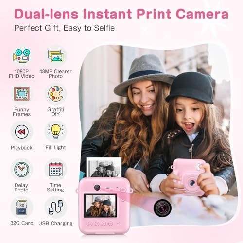 Kids Camera Instant Print, Dual-Lens 48MP Digital Camera, Pink - Image 2