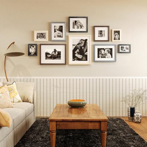 Egofine 11x14 Picture Frame Set of 4, Made of Solid Wood Multicolor Photo Frames Covered by Plexiglass 5x7 and 8x10 with Mat or 11x14 without Mat, for Table Top Display and Wall Mounting Mixed Colors - Image 6