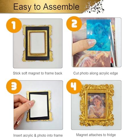 Mini Gold Magnetic Picture Frames for Refrigerator, 5 Small Vintage Photo Frames with Soft Magnet Backing, Victorian Style Decor for Kitchen Office Home - Image 5