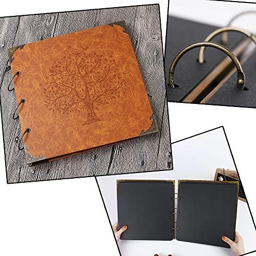 Photo Album DIY Scrapbook 10x10 inch 50 Pages Double Sided, Vintage Leather Cover Three-Ring Binder Picture Booth + 408pcs Self Adhesive Photos Corners for Memory Keep (Family Tree Brown Sugar) - Image 2