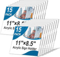 Acrylic Sign Holder 8.5 x 11 Horizontal , Clear Plastic Display Stand for Tabletop, Acrylic Stands for Flyers, Table Paper Holder, Vertical Sign Holder 8.5x11 for Restaurants, Office and School (Slant 15 Pack 11x8.5) by Seencool