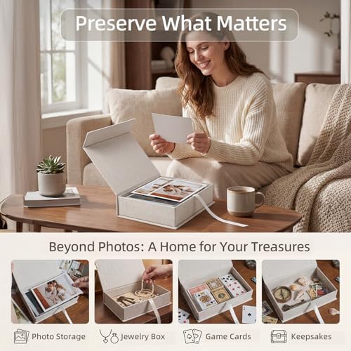 Photo Storage Box 8x10, Memory Box - Beige - Image 6