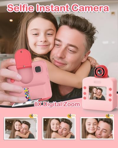 Kids Instant Print Camera, Selfie Camera Gift for Girls Boys 3-12, Pink - Image 2