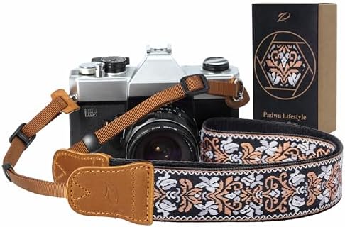 Padwa Lifestyle Camera Strap - 1.5" Crazy Horse Cowhide Head Cotton Strap,Vintage Embroidery Camera Straps for Photographers and All Cameras,Cute Adjustable Shoulder Neck Strap for Adults & Kids by PadwaLifestyleCameraStrap