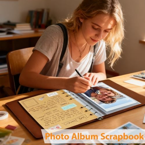 Photo Album 4x6, Leather Scrapbook Album with 50 Photos and 20 Writing Paper, DIY 6 Ring Binder Photo Album for Wedding Kids Birthday Family Travel (Pink) - Image 2