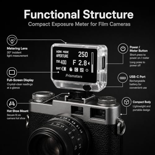 TsoLay Light Meter for Film Camera, Camera Hot Shoe Light Meter with Full-Screen Display, 30° Metering Angle, Adjustable ISO Aperture and Shutter Speed, Long Standby, for Beginner, Photographer - Image 2