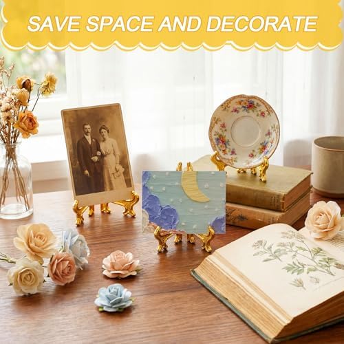 Patelai 48 Pcs Mini Easel Stands 3 Inch Plastic Plate Stand Holder Display Picture Easel for Display Picture Frame Collectibles Desktop Weddings Party Home Decoration (Gold) - Image 4