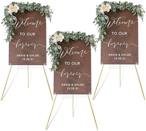 DANMO Easel Stand for Wedding Sign Poster 63'' Instant Display Easel for Floor Adjustable Metal Art Easel Gold 3 Pack by DANMO