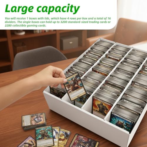 Calenzana 3200-Count Trading Cardboard Card Storage Boxes 1 Pack, 4 Row White Card Box with 16 Dividers, MTG, TCG Card Organizer - Image 4