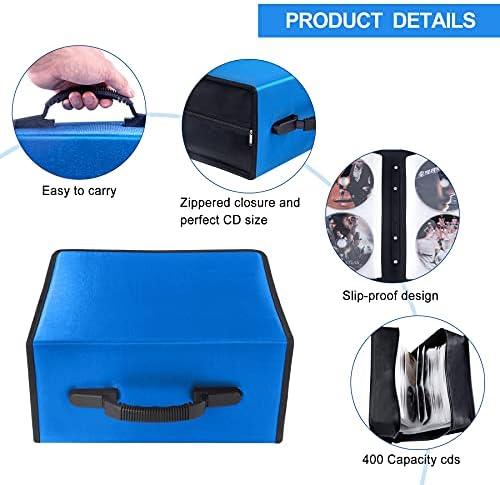 CD/DVD Portable Storage Binder with Handle, 400‑Capacity,(Blue) - Image 2