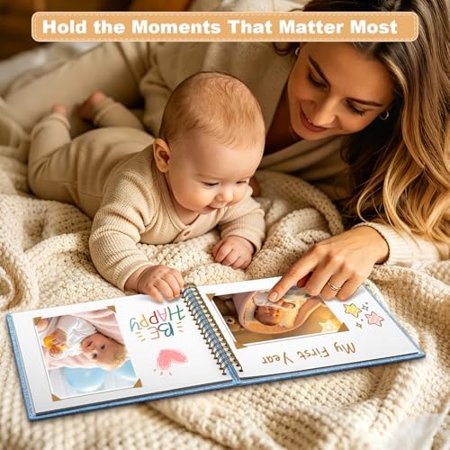 Scrapbook Photo Album Linen Cover, 8 x 8 Inch Hardcover Kraft White Pages Memory Book, for Travel Wedding Guest Book Christmas Baby Shower (40 Sheets/ 80 Pages,Light Blue) - Image 5