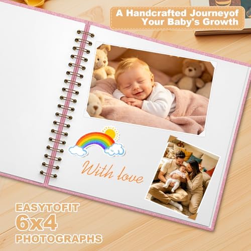 Scrapbook Photo Album Linen Cover, 8 x 8 Inch Hardcover Kraft White Pages Memory Book, for Travel Wedding Guest Book Christmas Baby Shower (20 Sheets/ 40 Pages,Pink) - Image 3