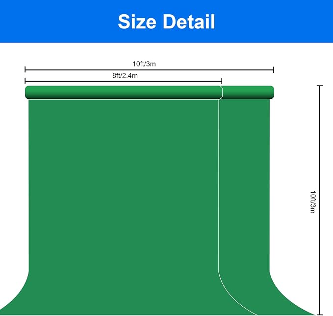 Joccun 10X10FT Green Backdrop Background for Photography,Polyester Backdrop Curtain Background Screen for Photography,Photoshoot,Video Recording,Studio(10X10ft,Green) - Image 6