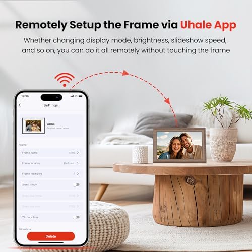 Uhale 10.1 Inch Digital Picture Frame 32GB Momery Wooden WiFi Electronic Photo Frame IPS HD Touch Screen Display Share Photos/Videos Instantly Anywhere Gifts for Mom Dad Grandparents - Image 5