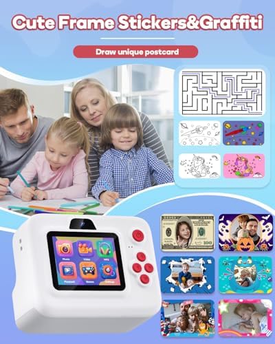 Dylanto Instant Print Camera for Kids,2.4 Inch Screen Kids Instant Cameras, Christmas Birthday Gifts for Girls Age 3-12, Portable Toddler Toy for 3 4 5 6 7 8 9 10 Year Old Girls Boys White - Image 3