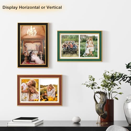 Suede 11x17 Picture Frame Display 2 Opening Double 8x10 Picture Frames Collage Wall Decor with Mat,Multi Photo Frame for Plexiglass,Wall Decor,1Pack,Green - Image 6