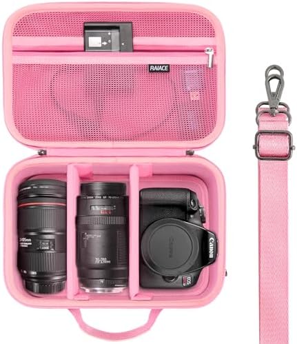 RAIACE Hard Carrying Case Compatible with Canon EOS Rebel T7/ T100/ T6/ R100/ R50/ R5/ R7/ R8, for Sony, for Nikon Camera. Large Capacity Camera Bag for Lens, Cables, Cards and Accessories. - Pink by RAIACE