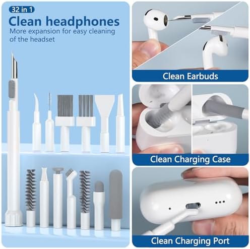 Inesore 32 in 1 Phone Cleaning Kit for iPhone AirPods MacBook Earbuds-White - Image 3