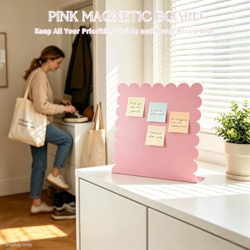 3PCS Cute Pink Scalloped Magnetic Desktop Desk Stand Board, Decorative Magnetic Display Board with Stand, Desktop Magnet Board for Memos Photos, Magnet Board Display and Magnetic - Image 5