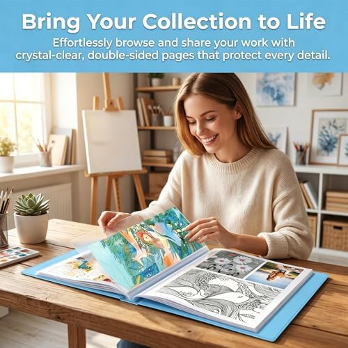 Huacan A3 Art Portfolio Folder - 30 Pocket (60 Pages) Art Portfolio Binder with Handle, Large Capacity Artwork Storage Organizer for 12x16in - Image 2