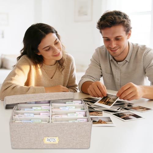 Photo Storage Organizer Box with Dividers(4x6 Photos, Brown) - Image 3
