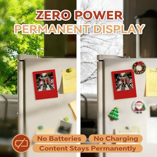E-Paper Fridge Magnet Classic Plus, E-Ink Battery-Free Instant Photo Style Display, Wireless NFC Picture Frame, Phone-Controlled Acrylic Memo Board for Party/Travel/Home & Gifts, Compatible iPhone 13 and Newer (Red) - Image 3