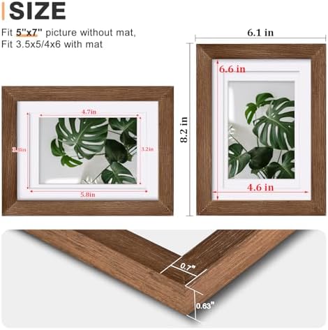 Egofine 5x7 Picture Frames Set of 4, Made of Solid Wood Covered by Plexiglass 3.5x5 and 4x6 with Mat or 5x7 without Mat, for Table Top Display and Wall Mounting Photo Frame,Walnut Brown - Image 3