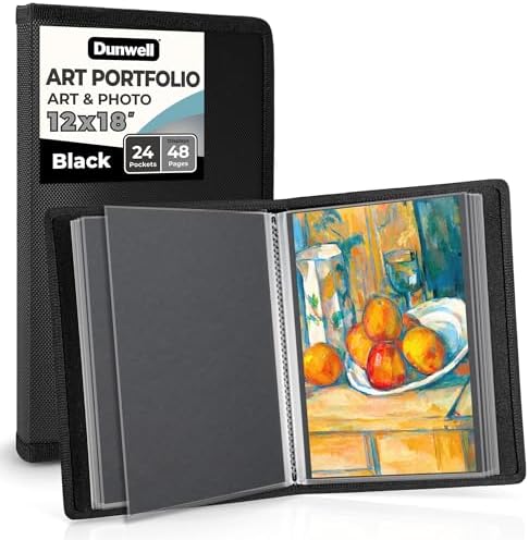 Dunwell 12x18 Art Portfolio Binder, 24-Sleeve, Black Mounting Paper, Black by Dunwell