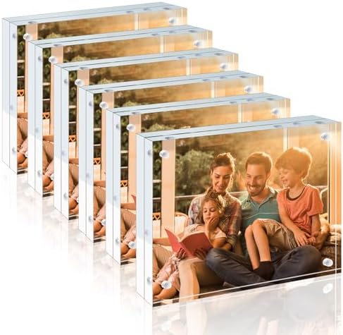 Egofine 3.5x5 Acrylic Frame 6 Pack, 20mm Thicker Frameless Clear Picture Frame, Double Sided Magnetic Picture Frame, Free Standing Desktop Display by Egofine
