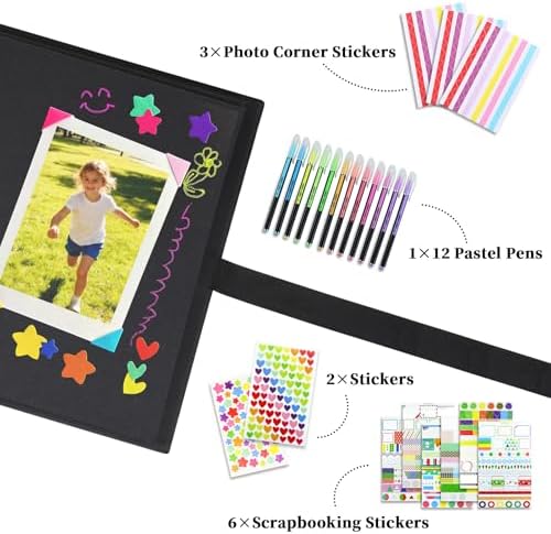 Vienrose Scrapbook Album 80 Pages 11x8 Inch Black - Image 4