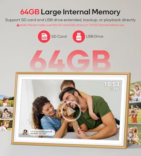 64GB Frameo 15.6" Digital Picture Frame Large 1920 x 1080 IPS FHD Touch Screen WiFi Electronic Photo Frames Share Moments Instantly Anywhere Best Gifts for Parents and Grandparents Golden White - Image 3