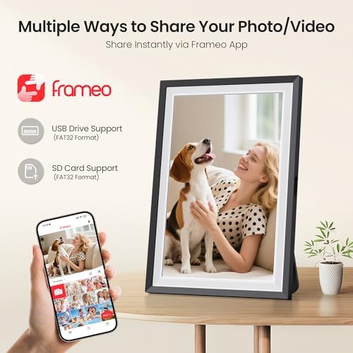 BIGASUO Digital Picture Frame Frameo 10.1", WiFi Photos & Videos Sharing, 3000mAh Battery & Wireless Charging, 1280x800 IPS Touch Screen, 32GB Storage, Support USB/SD Card - Image 2
