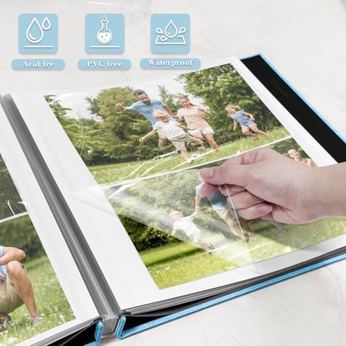 Large Photo Album Self Adhesive, DIY Scrapbook Album for 4x6 8x10 Pictures, 40 Pages Light Blue Linen Cover Memory Book, Ideal Gift for Family Travel Wedding Baby Christmas Anniversary - Image 4