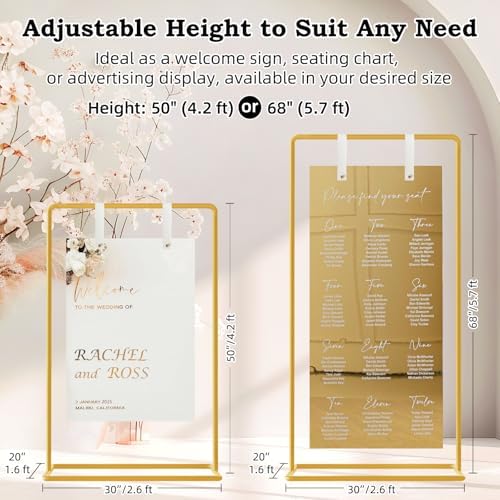 Wedding Sign Holder, Adjustable Welcome to Our Wedding Sign Stand W/Design Bundle & Leather Sign Hanging Straps, Heavy Duty Easel Stand for Sign, Wedding Seating Chart Stand, Easel for Display (Gold) - Image 2
