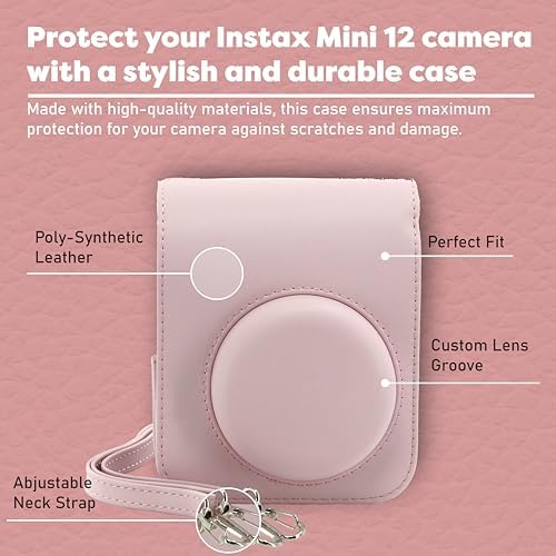 Fujifilm Instax Mini 12 Instant Camera Bundle with Fujifilm Instax Mini Instant Film Value Pack (60 Sheets) with Accessories Including Protective Case, Strap, Photo Album (Blosssom Pink) - Image 4