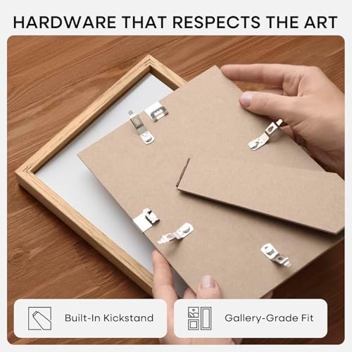 Homeforia 9x11 Natural Oak Picture Frame, High-End Wood, 6x8 Mat, Glass - Image 5