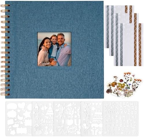 Vienrose 8x8 Inch Scrapbook DIY Small Hardcover Kraft White Pages Scrapbook Photo Album Linen Cover Scrap Book Photo Albums Scrapbooking Supplies Kit for Couple Family Wedding Travel by Vienrose