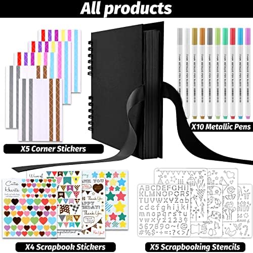 Gotideal 80 Pages Scrapbook Album with 10 Metallic Markers, Black - Image 2
